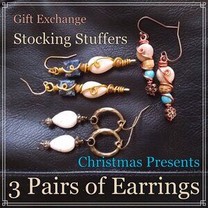 3 Pairs of Handmade Earrings! Winter Birthdays ~ Gift Exchange ~ Office Party